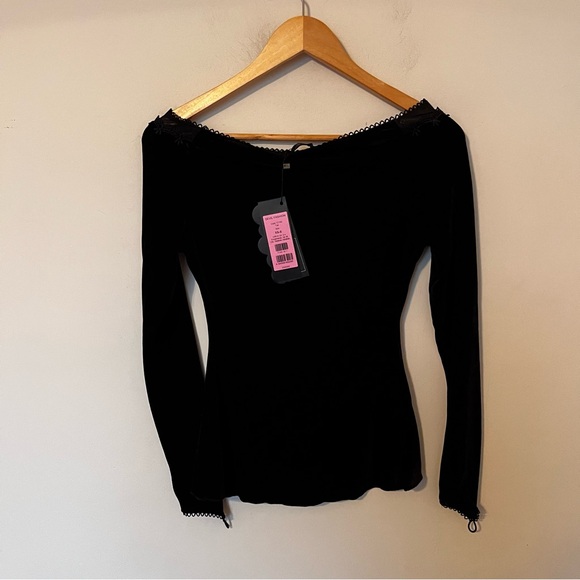 Devil Fashion Gothic Velvet Off Shoulder Top XS S Black Sheer Lace NWT - Picture 8 of 13